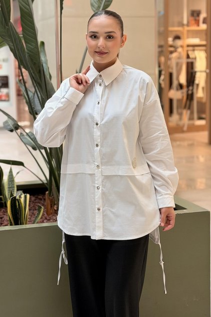 Paper Touch Shirt with Embroidered Logo and Skirt Hem Piping