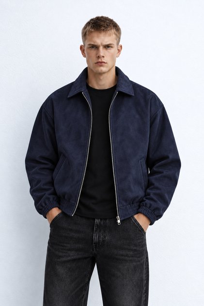 Erkek Oversize Süet Premium Fermuarlı Ceket