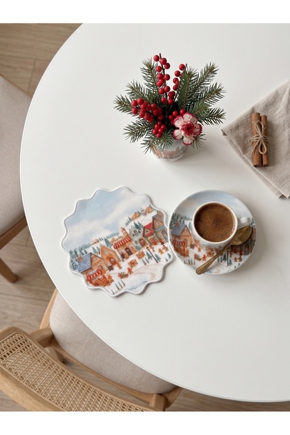 Winter Town and Cookie House Embroidered Christmas Cocktail Napkin 1 Piece