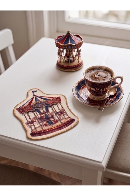 Nostalgic Carousel Figured Special Form Embroidered Cocktail Napkin 1 Piece