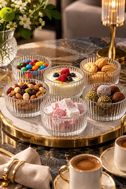 6-Piece Glass Magnolia, Dessert, Snack, and Jam Bowl Set – 250 ml - Coffee Side Serving Bowl