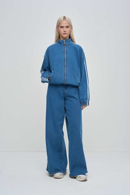 Kadın Çizgi Detaylı Denim İkili Takım (J05)