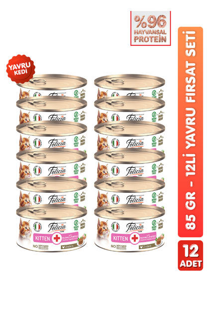12 Adet Tahılsız Püre Yavru Kedi Konserve Maması Yavru Kedi Ödülü 85 gr x 12