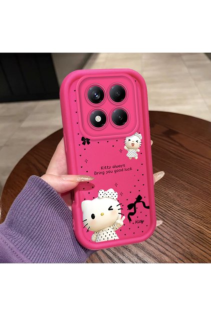 Redmi Note 14 Pro Plus+ 5g Compatible Pink Red Silicone Kitty Case Shockproof Camera Protection