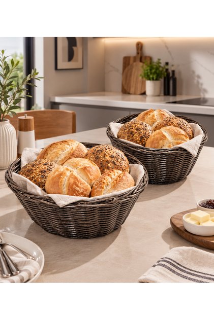 Set 2 cosuri decorative pentru paine, fructe si alte alimente, impletite, aspect rustic 22,5x9 cm
