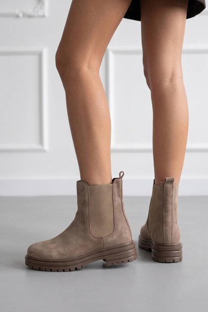 Mink Suede Women's Chelsea Boots with Elastic Sides and Fur Inside P255Nav