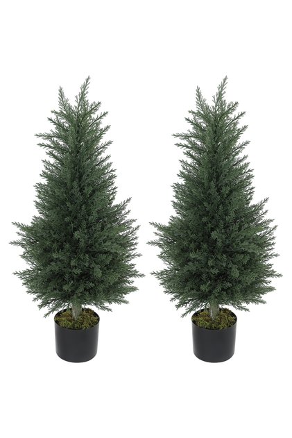 Set de 2 plante artificiale de chiparos, 362 de frunze din plastic, în ghivece, rezistente la UV, verzi