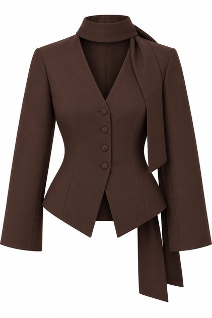 Brown Padded Jacket with Scarf Detail - 2Y85175