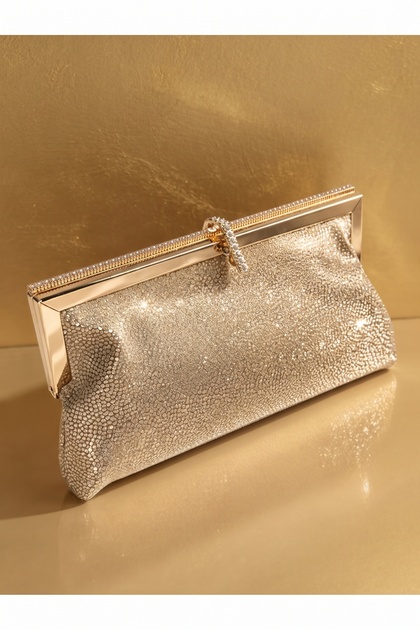 Glittery Twisted Chain Portfolio Wedding Engagement Clutch Evening Dress Women's Bag Gold