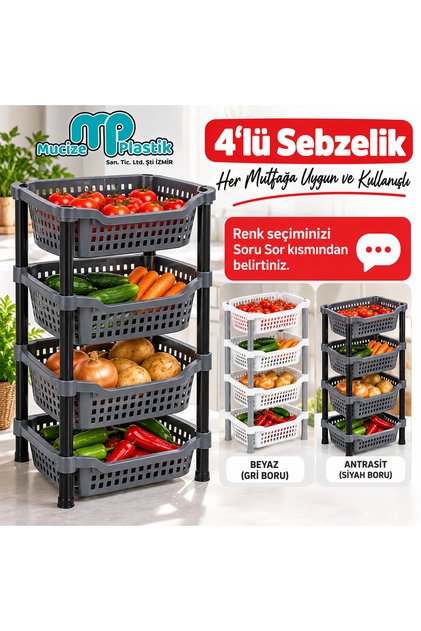 Mucize Plastik 4 Katlı Sebzelik – Çok Amaçlı Plastik Mutfak Düzenleyici Raf Siyah