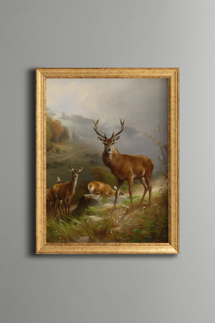 Deer Family in the Forest - Vintage Patterned Painting - Fine Model