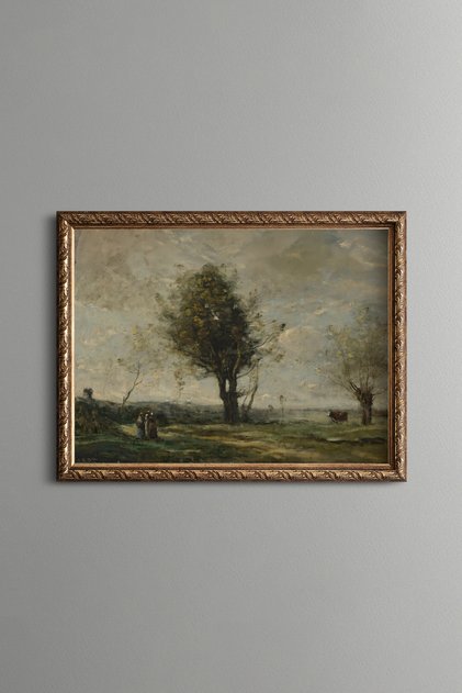 Cattle under the Lone Tree - Vintage Patterned Painting - Fine Model