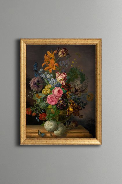 Colorful Flower Bouquet in a Patterned Vase - Vintage Patterned Painting - Fine Model