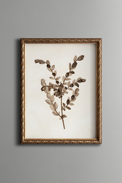 Brown Leafed Branch on Cream Background - Vintage Patterned Painting - Fine Model