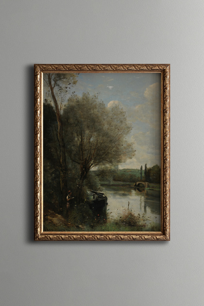 Trees Stretching Along the Canal - Vintage Patterned Painting - Fine Model