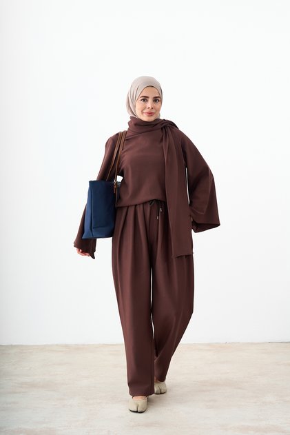 Women's Shawl Detail Asymmetrical Cut Set Brown