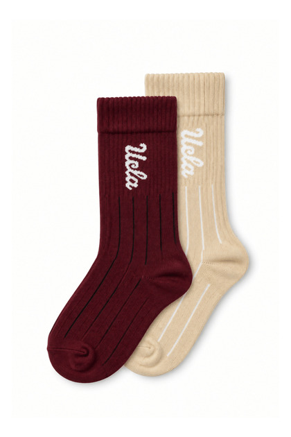 Resley 2-Pack Burgundy Beige Long Cotton Jacquard Standard Fit Unisex Socks