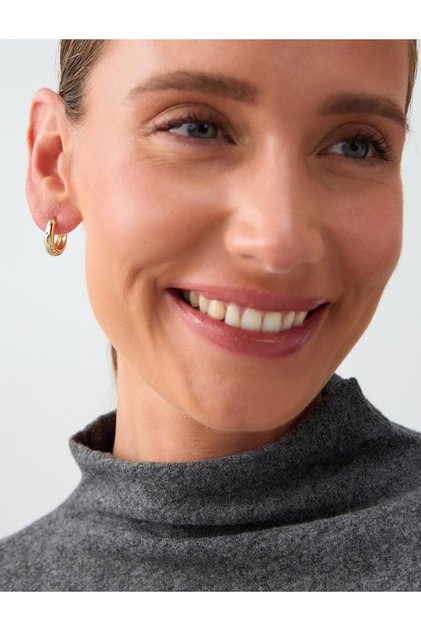 Gold Color 100% Brass Stone Detailed Oval Hoop Earrings