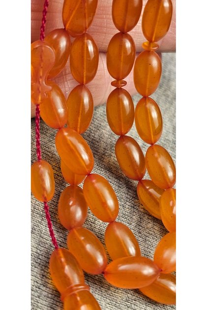 Old German Zar Amber Prayer Beads – Yemen Zar Nispeti – Ahmet Yılmaz Fiberci Usta – 0.6 mm Delim – Gunmetal Yellow – 6.75 X 11.50 mm Caliper Scale