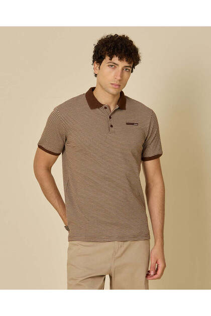 Men Brown And Beige Jacquard Polo Shirt