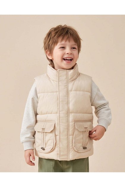 Boys Beige Sleeveless Puffer Jacket