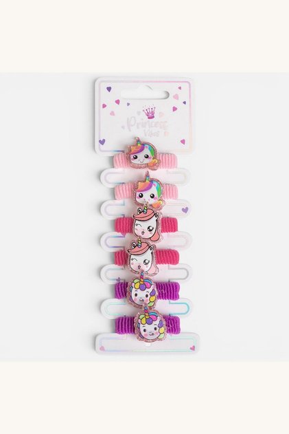 Set 6 elastice de păr frotte pentru copii, cu unicorni 3D și glitter