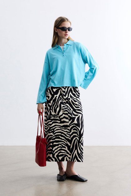 Zebra Patterned Gabardine Skirt