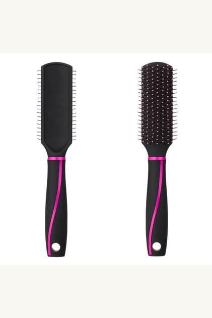 Perie dreptunghiulara cu dinti moi, negru si fucsia, 24 cm pentru toate tipurile de par