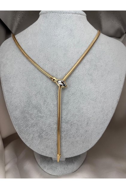 Snake Chain Silver Detailed Adjustable Geometric Figured Long Dangle Y Model Women's Necklace