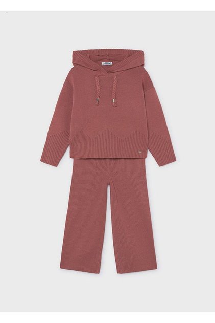 Girl's Hooded Knitwear Top and Bottom Set Pink 4529