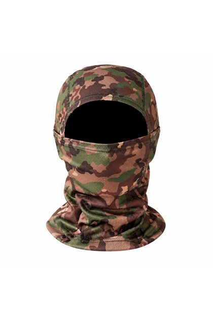Cagulă tactică, multifuncțională 6-în-1, protecție UV, material elastic și respirabil, mărime universală, model Woodland