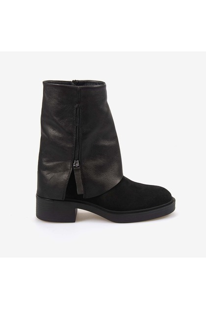 Women's Rubber Sole 5cm Heeled Zippered Suede Leather Boots 51432