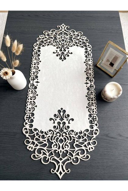 White Suede Fabric Runner 40X100 cm Coffee Table Size - Modern Design