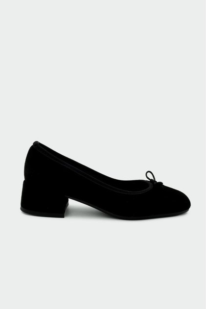 Diels Black Suede Bow Detailed Genuine Leather Women's Thick Heeled Shoes