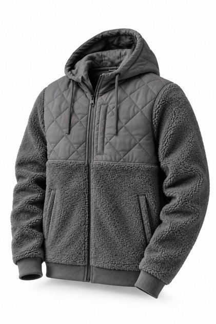 . Erkek Kapüşonlu Peluş Kapitone Detaylı Fermuarlı Kışlık Spor Outdoor Mont