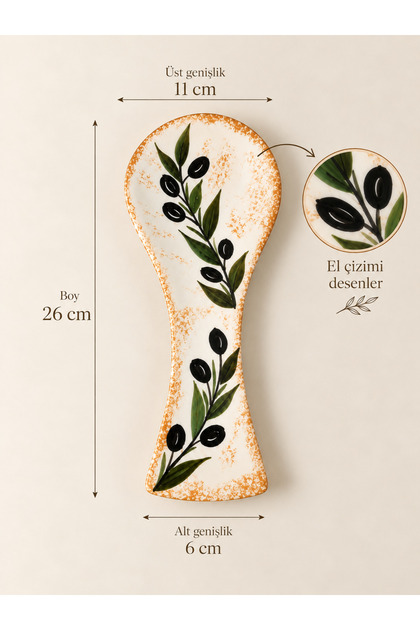 Olive Patterned, Handmade Ceramic Large Spoon Holder