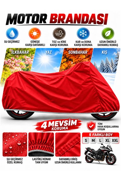 MOTORSİKLET BRANDA SU GEÇİRMEZ 4 MEVSİM KIRMIZI