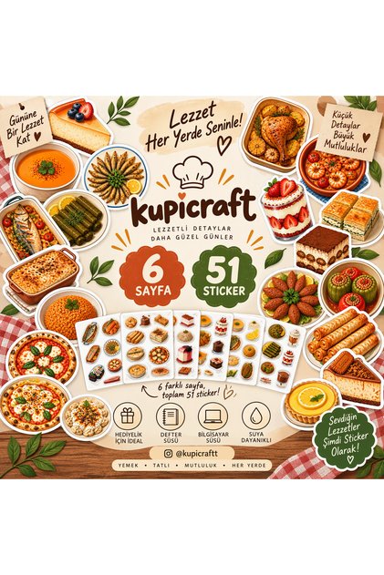 6 Sayfa Tarifler Temalı Sticker Seti Yemek Sticker Tarif Ajanda Scrapbook Journal