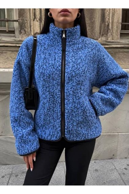 Women's Light Blue Zippered Pocket Fleece Jacket