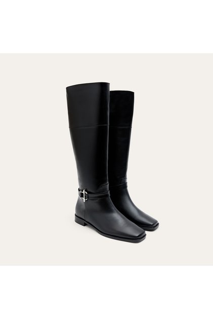 Women's Black Buckle Long Boots