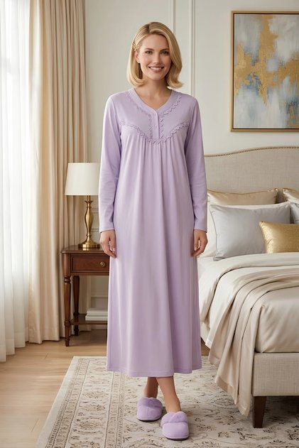Women's Large Size Long Sleeve Mom Nightgown Women's Nightgown 100% Cotton