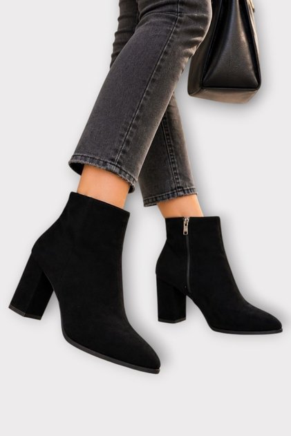 Women's Thick Heeled Side Zipper Boots Black - Smoke