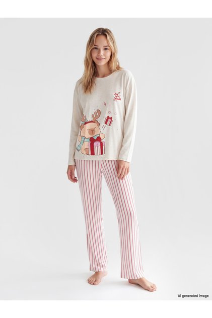 Rmz Gi̇yi̇m Farki̇yla New Year's Themed Women's Pajama Set