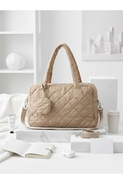 Shopper Style Beige Color Large Size Shoulder Bag