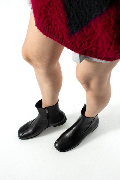 Arın Genuine Leather Black Blunt Toe Flat Daily Women's Boots