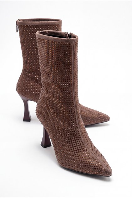 Women's Stony Heeled 7 cm Back Zipper Winter Brown Boots Ferma