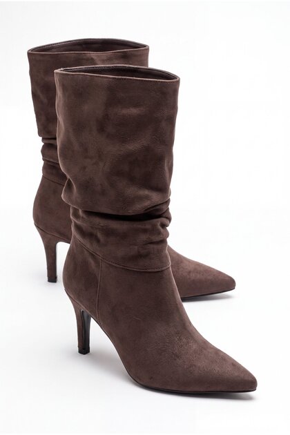 Kama Women's Suede Bellows 7 cm Heeled Brown Ankle Boots