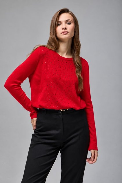 Women's Stone Embroidered Soft Textured Sweater