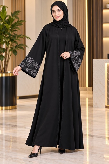 Unique Design Abaya with Stylish Patterns - Black