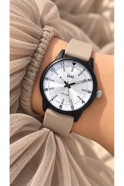 10 Atm Pool Sea Use - Black Silicone Strap - White Dial Numerical Dial - Women's Wristwatch+Bracelet
